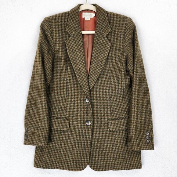 Banana Republic Jacket Womens 2 Brown Wool Houndstooth Safari Long Line Blazer - Picture 1 of 11